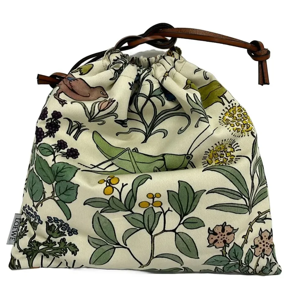 Loewe Drawstring Pouch Cream Green Multi Cotton Leather